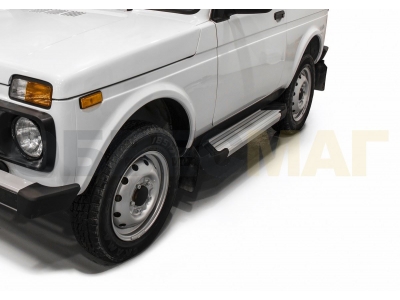 Пороги алюминиевые Rival Silver New для Нива ВАЗ 2121 1973-2021