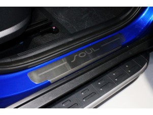 Накладки на пороги лист шлифованный надпись Soul 4 шт для Kia Soul № KIASOUL19-04
